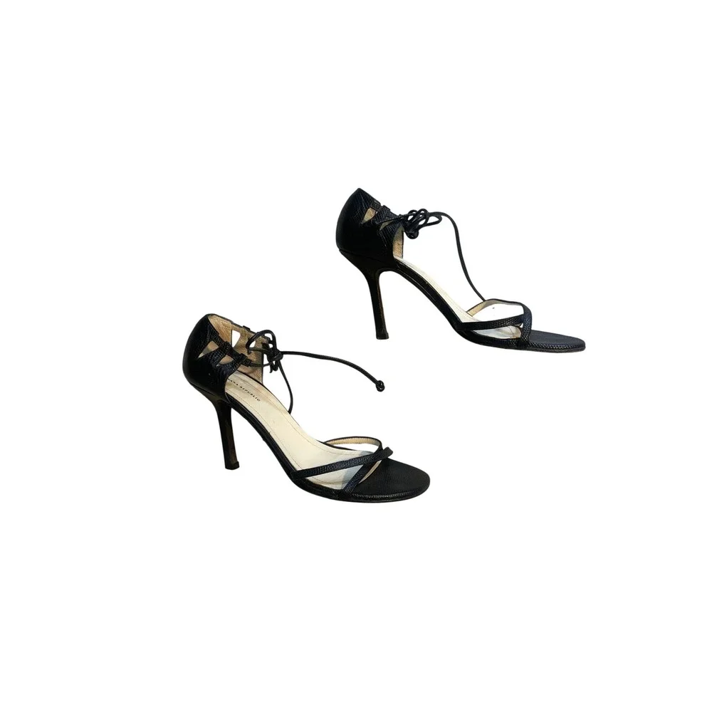 Black Textured Leather Lace Up Stiletto Sandals 7.5 Juliana Banana Republic